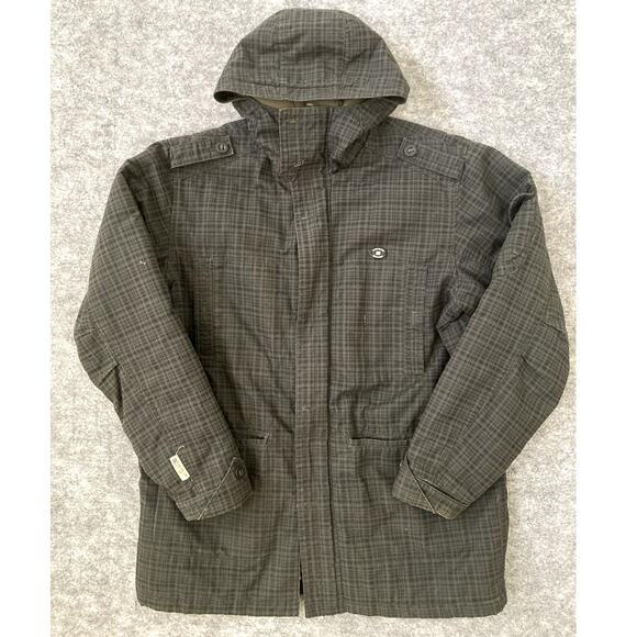 VTG Y2K DC Shoe Company Parka Coat Winter Plaid Hooded Large Grunge Snowboard - Picture 1 of 13